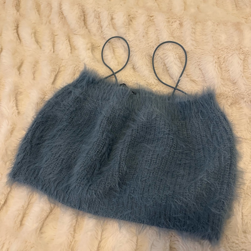 Zara Furry Blue Strappy Top